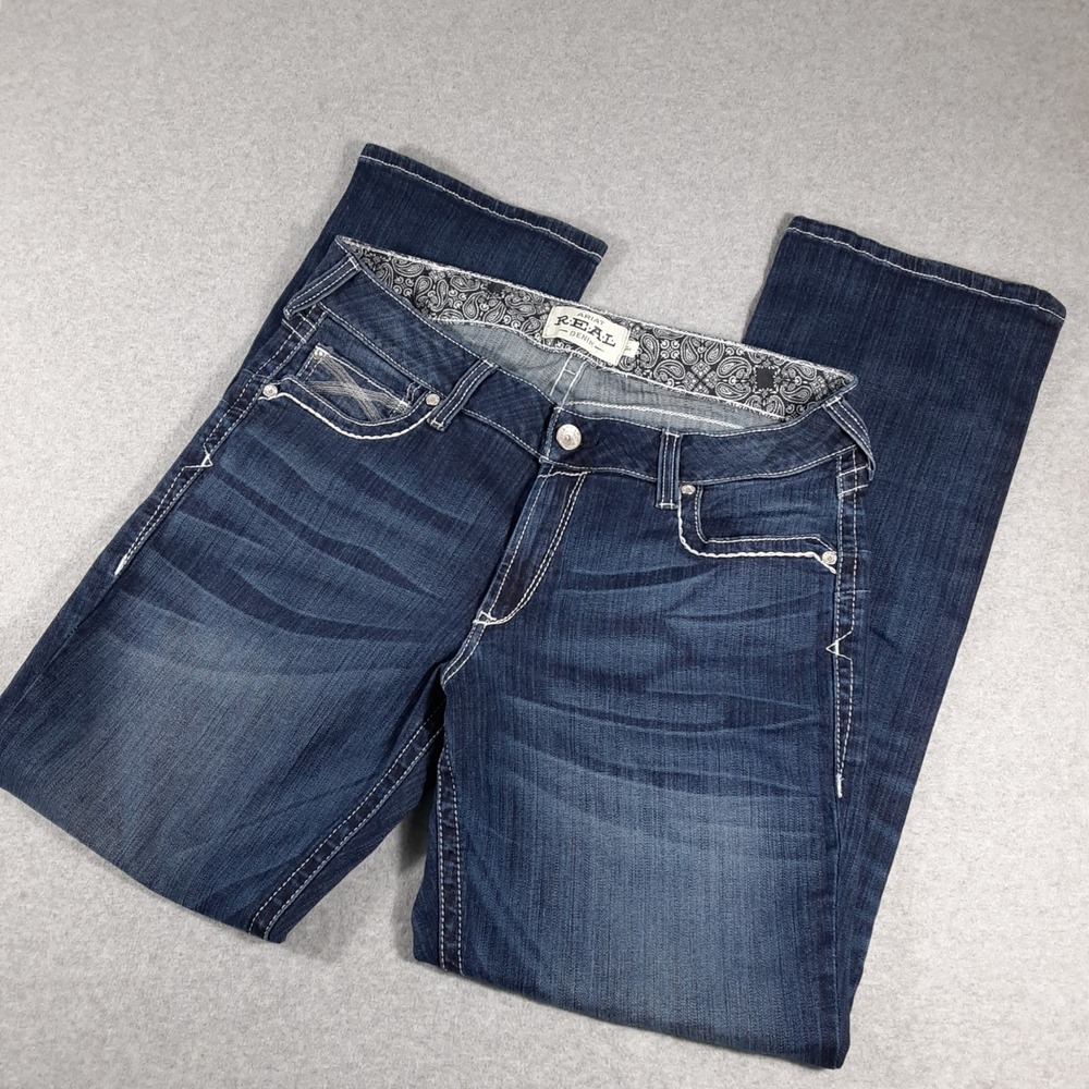 Ariat REAL Ivy Straight Leg Jeans Dresden Dark Wash Contrast Stitch 34R (36x33)